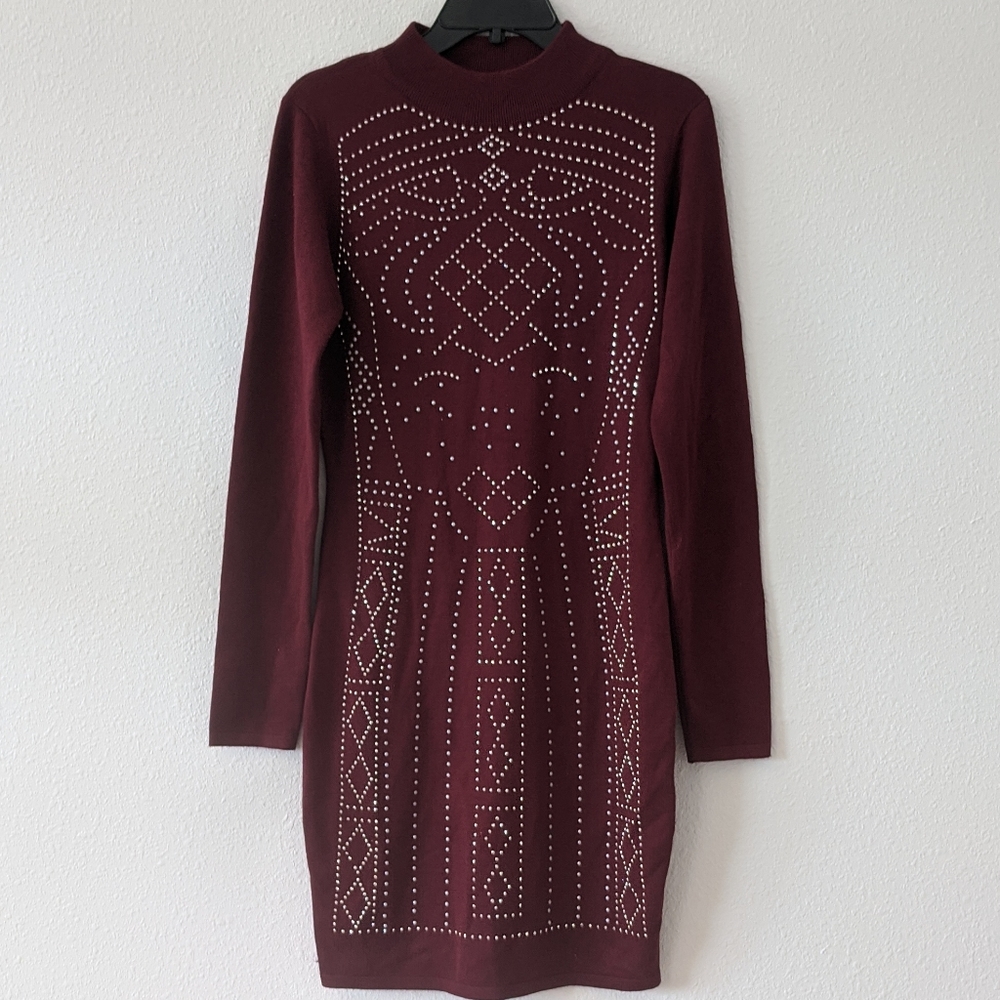 Long sleeve Red Dress with rhinestones